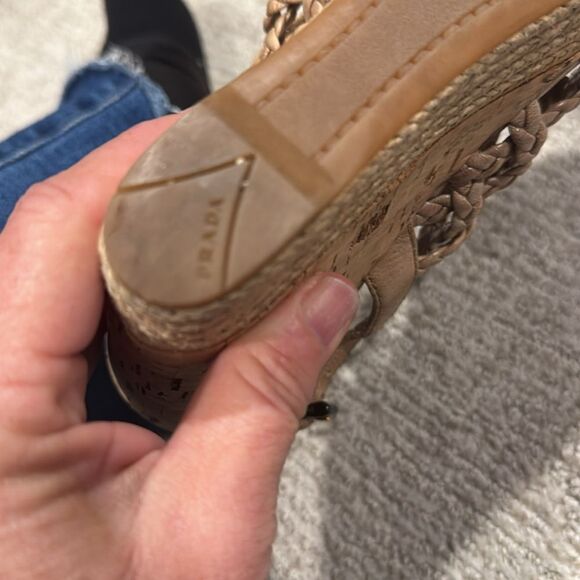 Prada Beige Braided Wedge Sandals Size 37.5 Authentic! - Picture 12 of 14